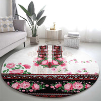 Red Romanian National Costume Round Carpet Peony Flowers Traditional Folk Pattern - Wonder Print Shop