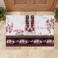 Red Romanian National Costume Rubber Doormat Peony Flowers Traditional Folk Pattern - Wonder Print Shop