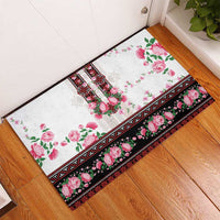 Red Romanian National Costume Rubber Doormat Peony Flowers Traditional Folk Pattern - Wonder Print Shop