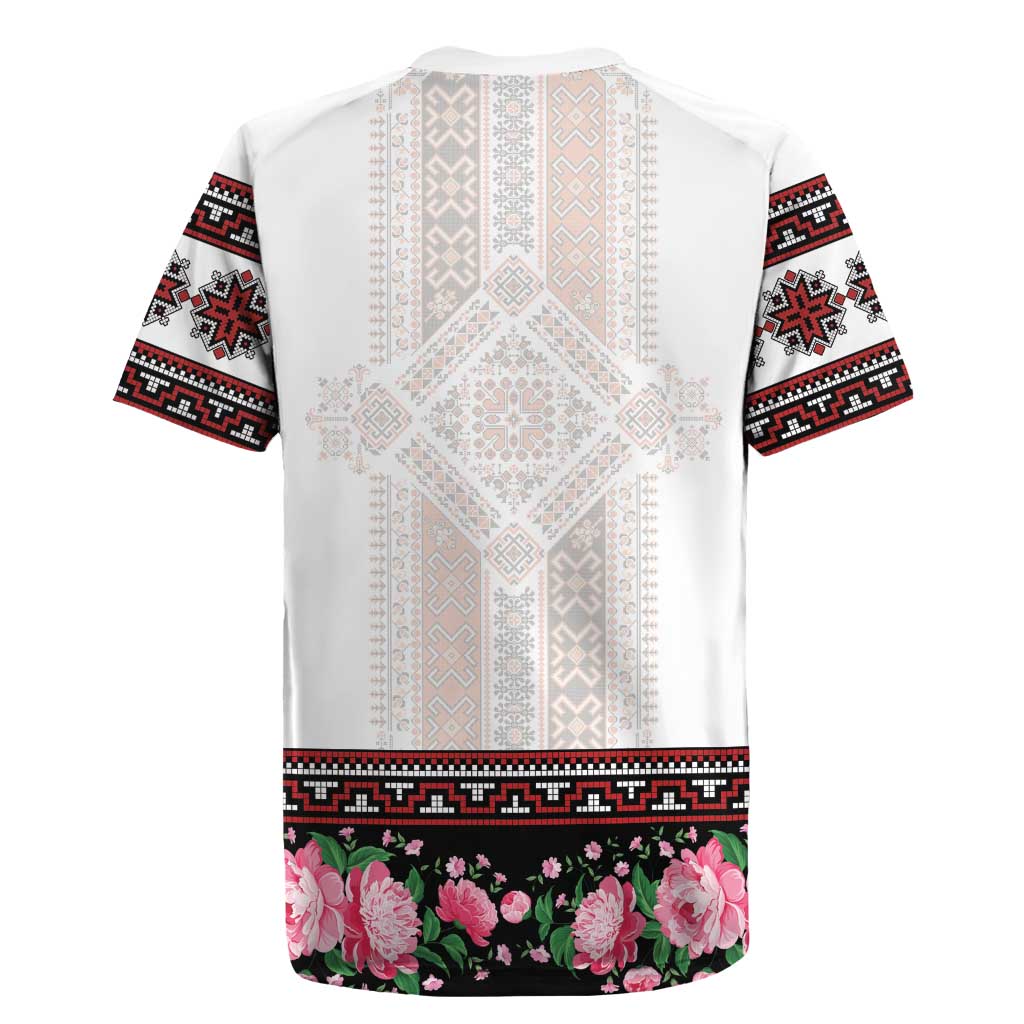 Red Romanian National Costume Rugby Jersey Peony Flowers Traditional Folk Pattern - Wonder Print Shop