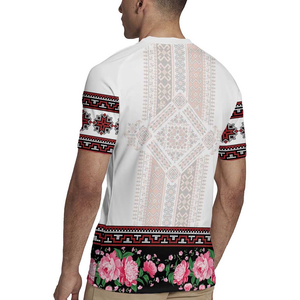 Red Romanian National Costume Rugby Jersey Peony Flowers Traditional Folk Pattern - Wonder Print Shop