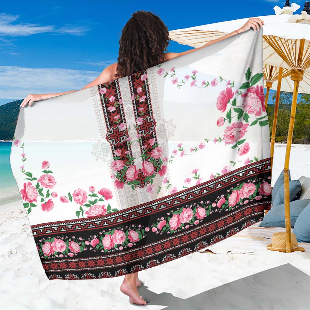 Red Romanian National Costume Sarong Peony Flowers Traditional Folk Pattern - Wonder Print Shop