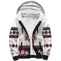 Red Romanian National Costume Sherpa Hoodie Peony Flowers Traditional Folk Pattern - Wonder Print Shop