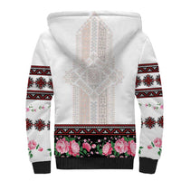 Red Romanian National Costume Sherpa Hoodie Peony Flowers Traditional Folk Pattern - Wonder Print Shop