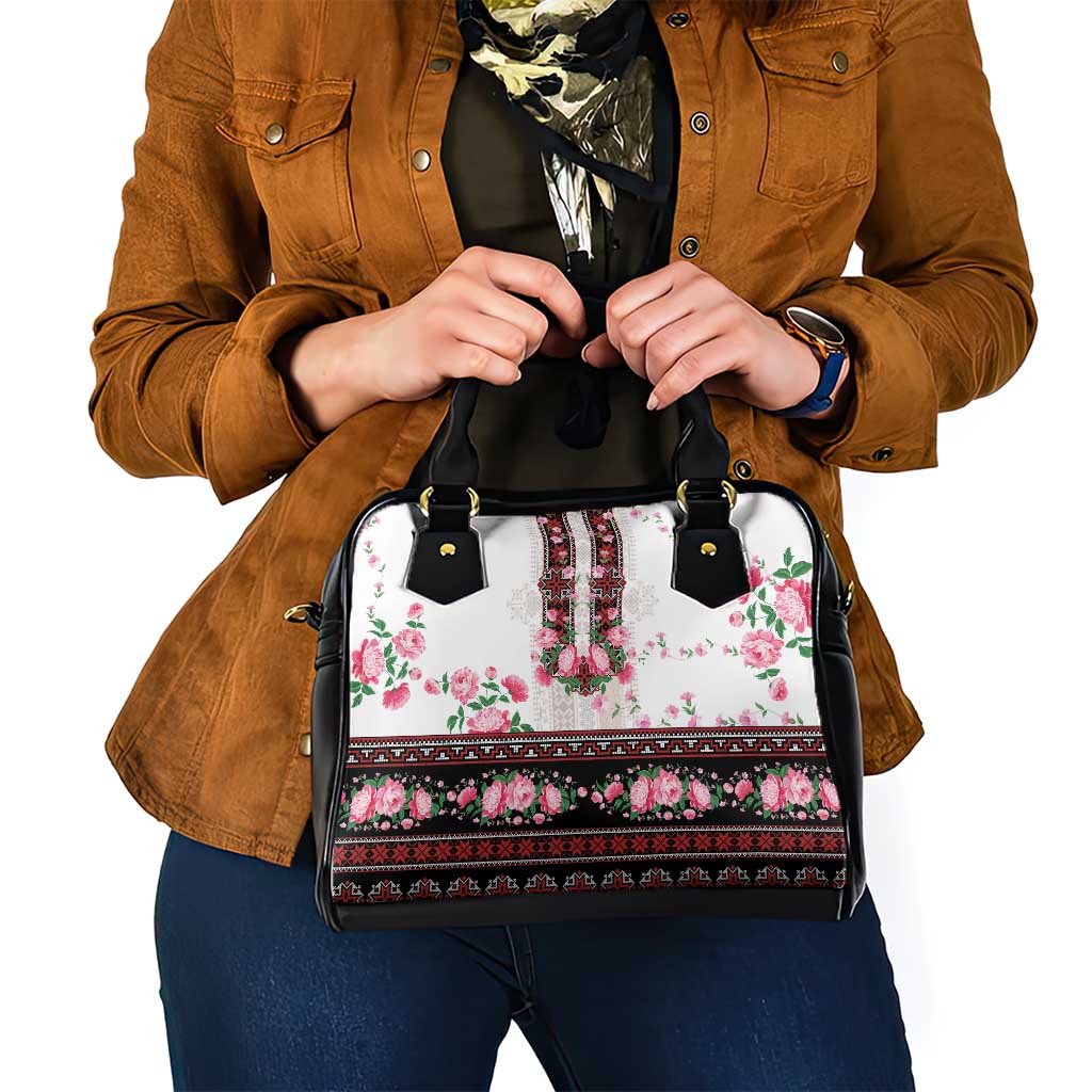 Red Romanian National Costume Shoulder Handbag Peony Flowers Traditional Folk Pattern - Wonder Print Shop