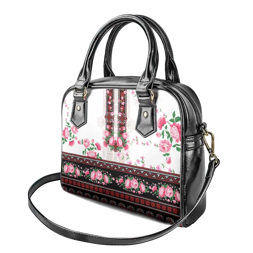 Red Romanian National Costume Shoulder Handbag Peony Flowers Traditional Folk Pattern - Wonder Print Shop