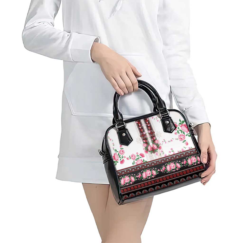 Red Romanian National Costume Shoulder Handbag Peony Flowers Traditional Folk Pattern - Wonder Print Shop
