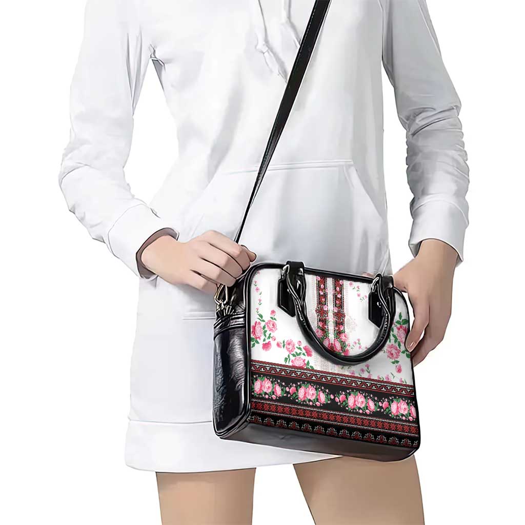 Red Romanian National Costume Shoulder Handbag Peony Flowers Traditional Folk Pattern - Wonder Print Shop