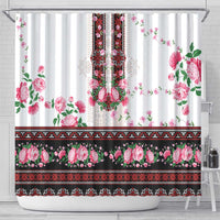 Red Romanian National Costume Shower Curtain Peony Flowers Traditional Folk Pattern - Wonder Print Shop