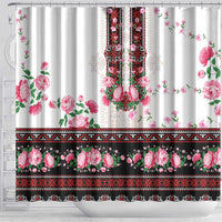 Red Romanian National Costume Shower Curtain Peony Flowers Traditional Folk Pattern - Wonder Print Shop