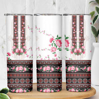 Red Romanian National Costume Skinny Tumbler Peony Flowers Traditional Folk Pattern - Wonder Print Shop