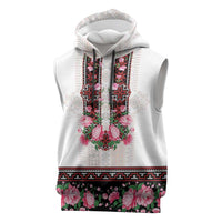 Red Romanian National Costume Sleeveless Hoodie Peony Flowers Traditional Folk Pattern - Wonder Print Shop