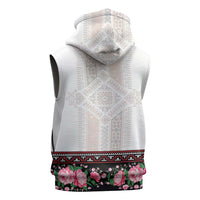 Red Romanian National Costume Sleeveless Zip Hoodie Peony Flowers Traditional Folk Pattern - Wonder Print Shop