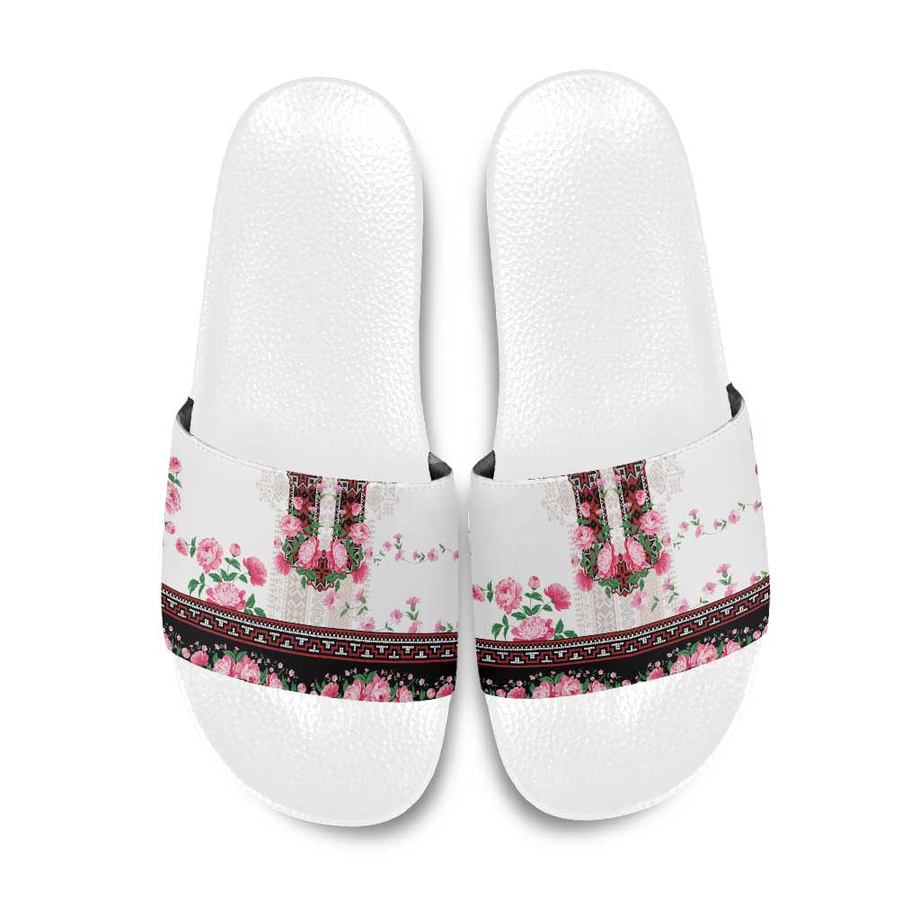Red Romanian National Costume Slide Sandals Peony Flowers Traditional Folk Pattern - Wonder Print Shop