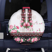Red Romanian National Costume Spare Tire Cover Peony Flowers Traditional Folk Pattern - Wonder Print Shop