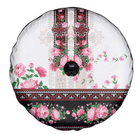 Red Romanian National Costume Spare Tire Cover Peony Flowers Traditional Folk Pattern - Wonder Print Shop