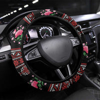 Red Romanian National Costume Steering Wheel Cover Peony Flowers Traditional Folk Pattern - Wonder Print Shop