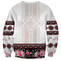 Red Romanian National Costume Sweatshirt Peony Flowers Traditional Folk Pattern - Wonder Print Shop