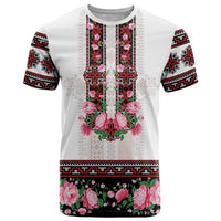 Red Romanian National Costume T Shirt Peony Flowers Traditional Folk Pattern - Wonder Print Shop