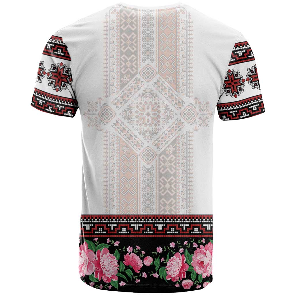 Red Romanian National Costume T Shirt Peony Flowers Traditional Folk Pattern - Wonder Print Shop