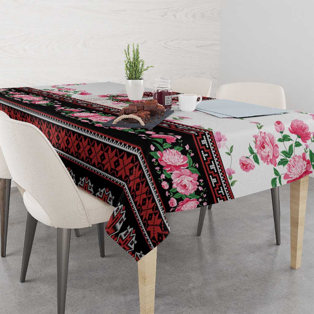 Red Romanian National Costume Tablecloth Peony Flowers Traditional Folk Pattern - Wonder Print Shop