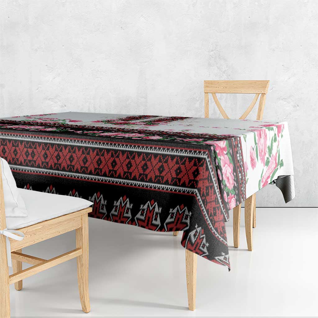 Red Romanian National Costume Tablecloth Peony Flowers Traditional Folk Pattern - Wonder Print Shop