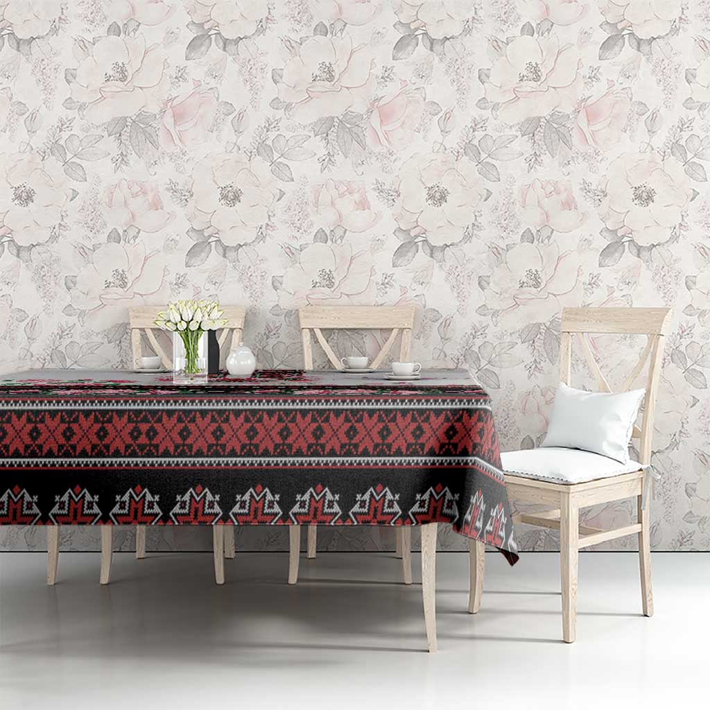 Red Romanian National Costume Tablecloth Peony Flowers Traditional Folk Pattern - Wonder Print Shop