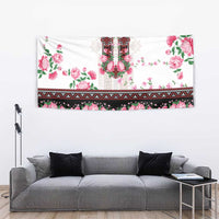 Red Romanian National Costume Tapestry Peony Flowers Traditional Folk Pattern - Wonder Print Shop