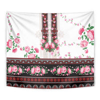 Red Romanian National Costume Tapestry Peony Flowers Traditional Folk Pattern - Wonder Print Shop