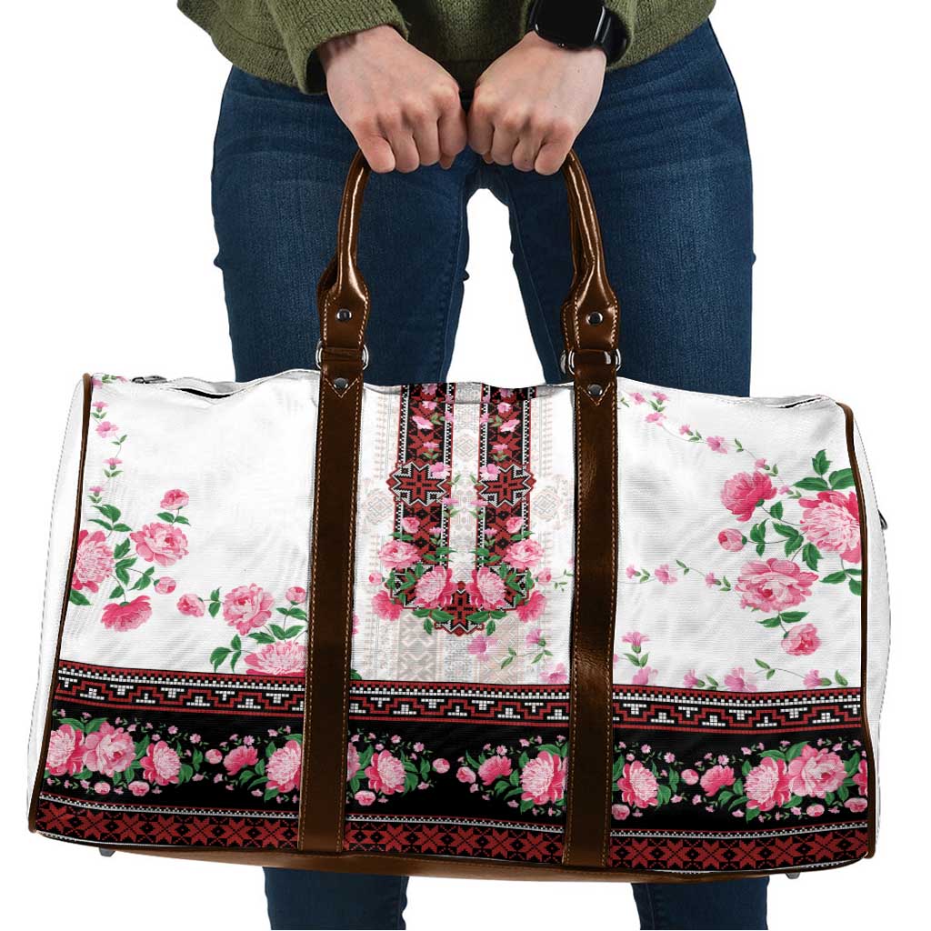 Red Romanian National Costume Travel Bag Peony Flowers Traditional Folk Pattern - Wonder Print Shop