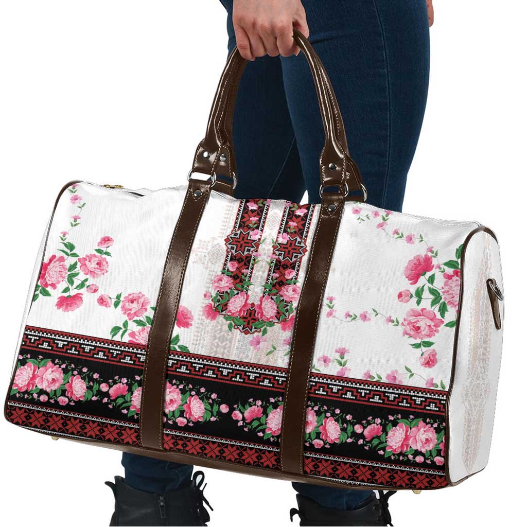 Red Romanian National Costume Travel Bag Peony Flowers Traditional Folk Pattern - Wonder Print Shop
