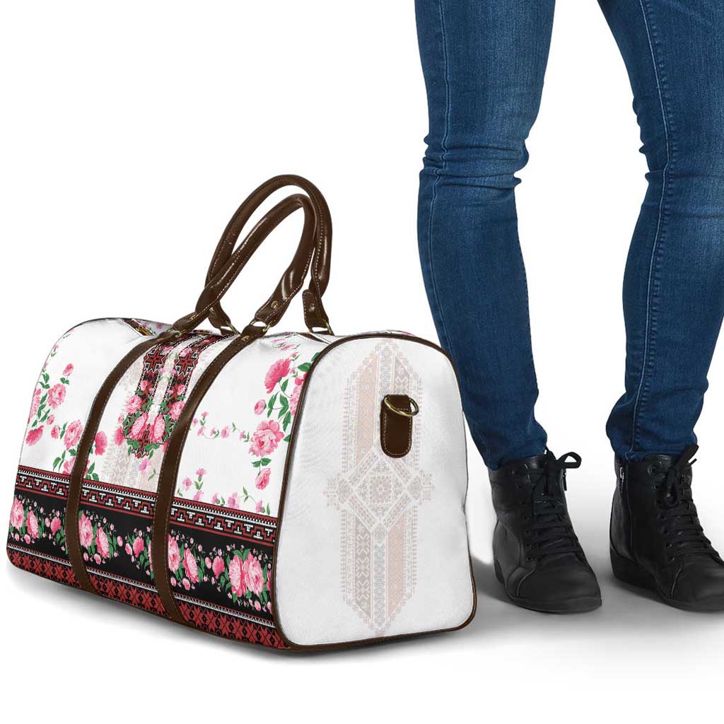 Red Romanian National Costume Travel Bag Peony Flowers Traditional Folk Pattern - Wonder Print Shop