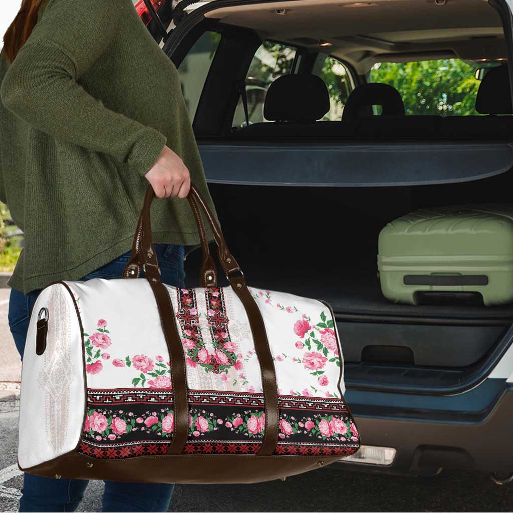 Red Romanian National Costume Travel Bag Peony Flowers Traditional Folk Pattern - Wonder Print Shop