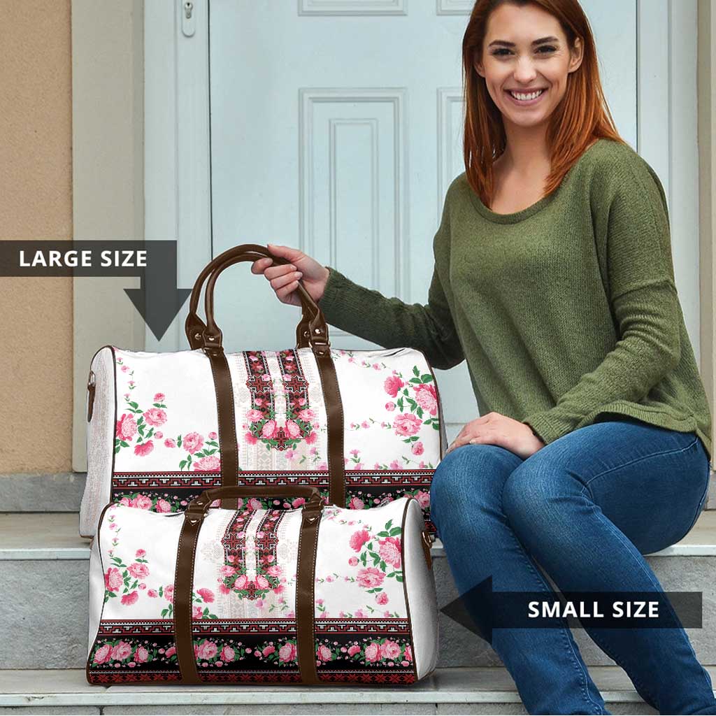 Red Romanian National Costume Travel Bag Peony Flowers Traditional Folk Pattern - Wonder Print Shop