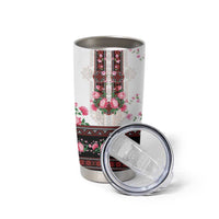Red Romanian National Costume Tumbler Cup Peony Flowers Traditional Folk Pattern - Wonder Print Shop