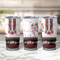 Red Romanian National Costume Tumbler Cup Peony Flowers Traditional Folk Pattern - Wonder Print Shop