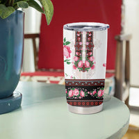 Red Romanian National Costume Tumbler Cup Peony Flowers Traditional Folk Pattern - Wonder Print Shop