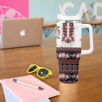 Red Romanian National Costume Tumbler With Handle Peony Flowers Traditional Folk Pattern - Wonder Print Shop
