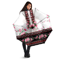 Red Romanian National Costume Umbrella Peony Flowers Traditional Folk Pattern - Wonder Print Shop