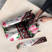 Red Romanian National Costume Umbrella Peony Flowers Traditional Folk Pattern - Wonder Print Shop