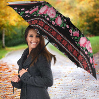 Red Romanian National Costume Umbrella Peony Flowers Traditional Folk Pattern - Wonder Print Shop