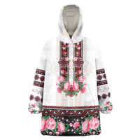 Red Romanian National Costume Wearable Blanket Hoodie Peony Flowers Traditional Folk Pattern - Wonder Print Shop
