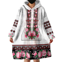Red Romanian National Costume Wearable Blanket Hoodie Peony Flowers Traditional Folk Pattern - Wonder Print Shop