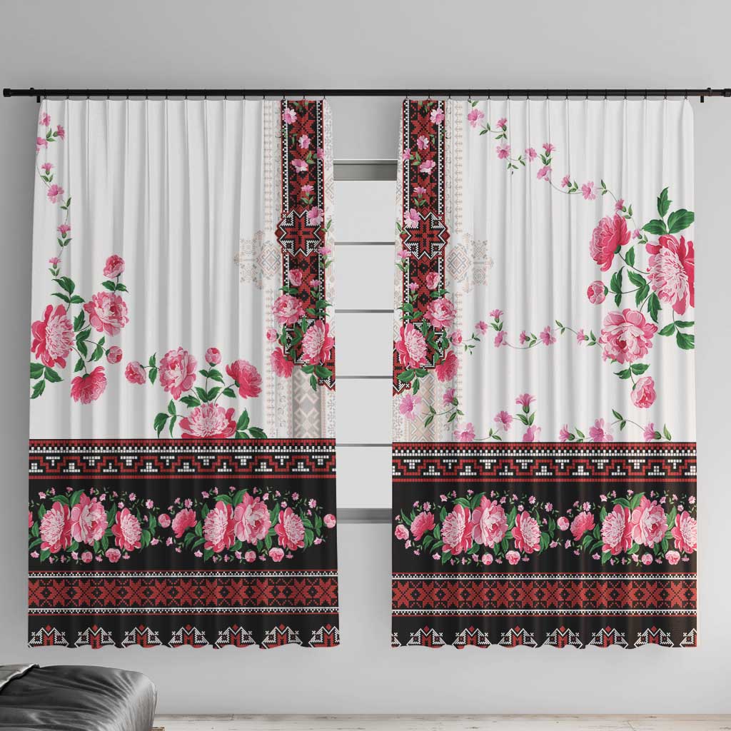 Red Romanian National Costume Window Curtain Peony Flowers Traditional Folk Pattern - Wonder Print Shop