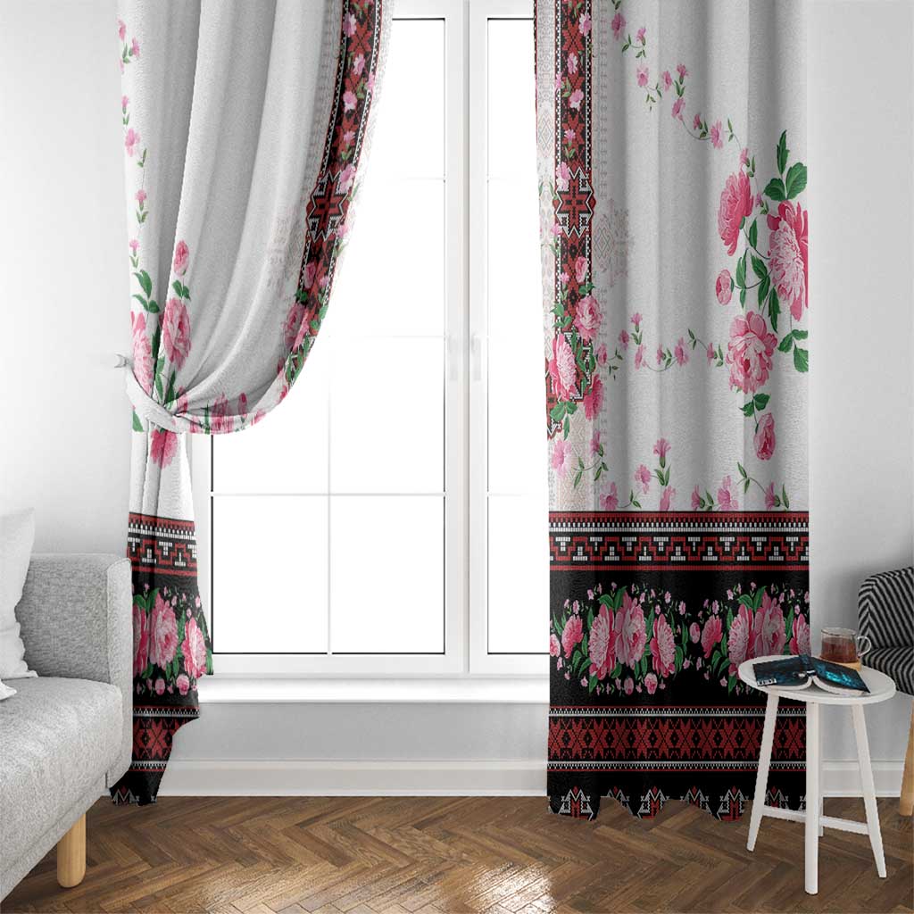 Red Romanian National Costume Window Curtain Peony Flowers Traditional Folk Pattern - Wonder Print Shop