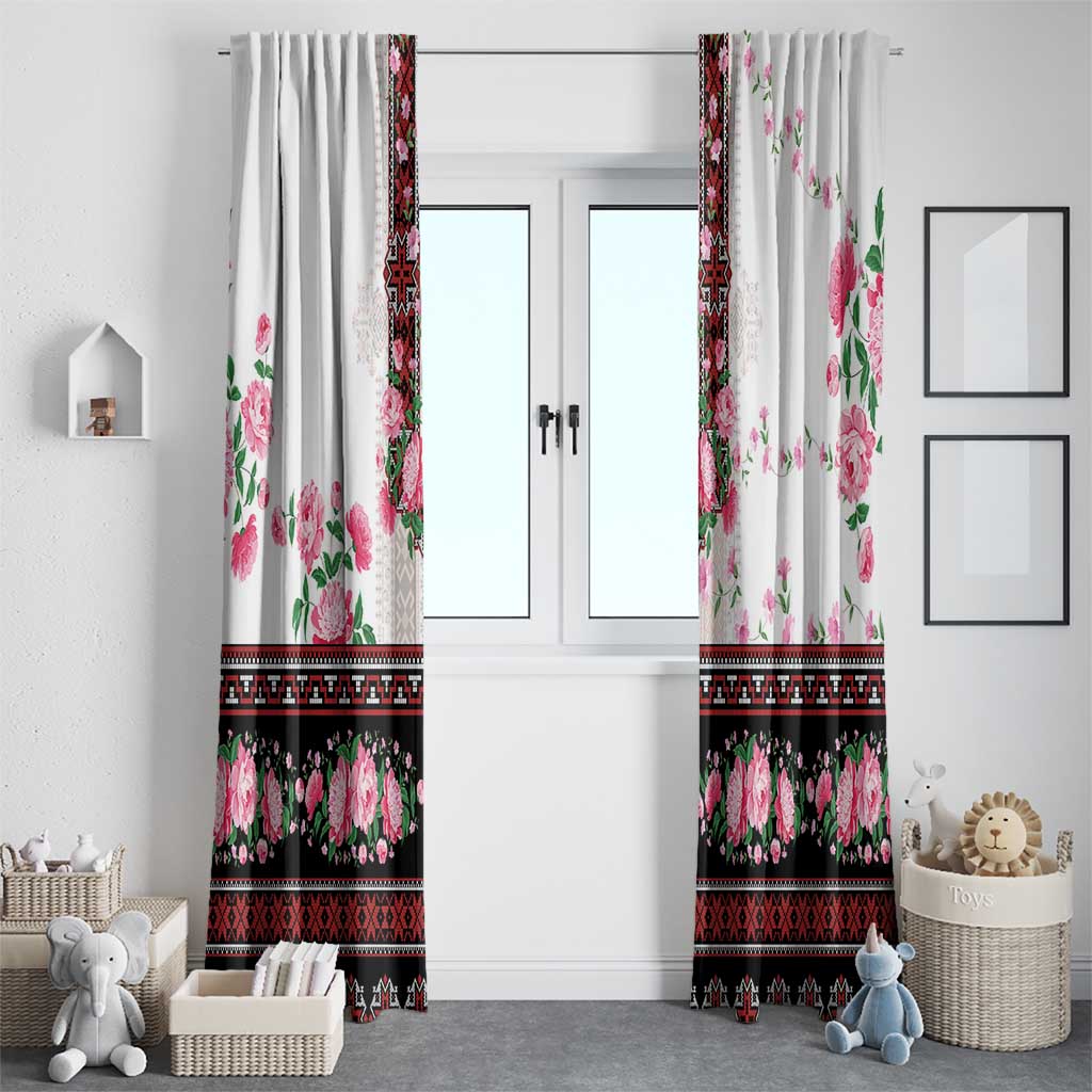 Red Romanian National Costume Window Curtain Peony Flowers Traditional Folk Pattern - Wonder Print Shop