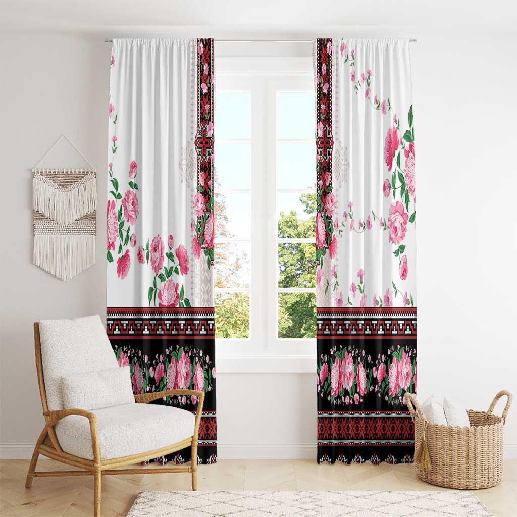 Red Romanian National Costume Window Curtain Peony Flowers Traditional Folk Pattern - Wonder Print Shop