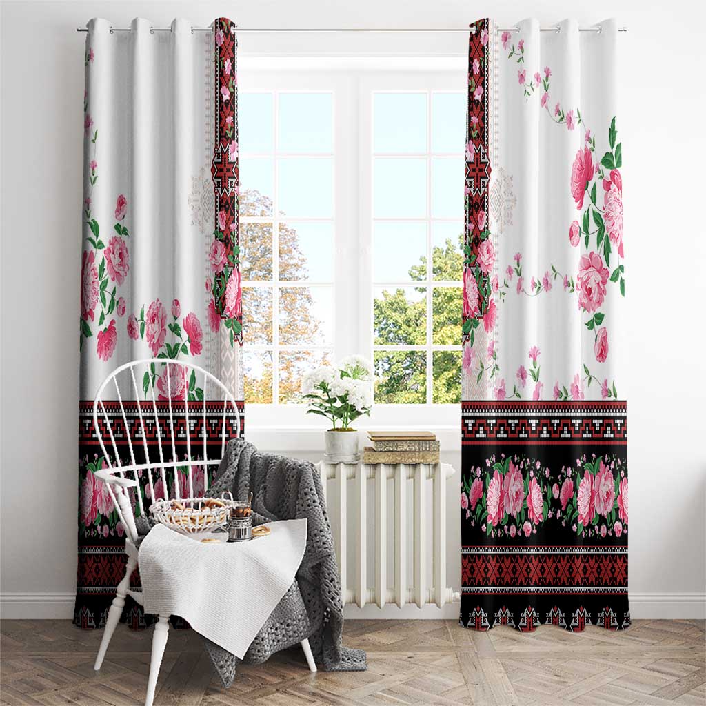 Red Romanian National Costume Window Curtain Peony Flowers Traditional Folk Pattern - Wonder Print Shop