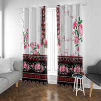 Red Romanian National Costume Window Curtain Peony Flowers Traditional Folk Pattern - Wonder Print Shop