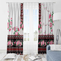 Red Romanian National Costume Window Curtain Peony Flowers Traditional Folk Pattern - Wonder Print Shop